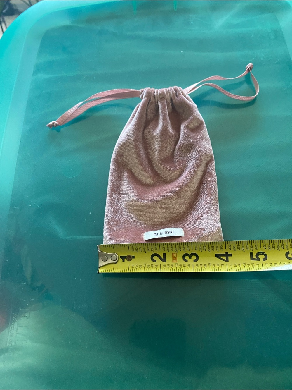 Miu Miu Velvet Drawstring Pouch in Blush Pink - Picture 3 of 5